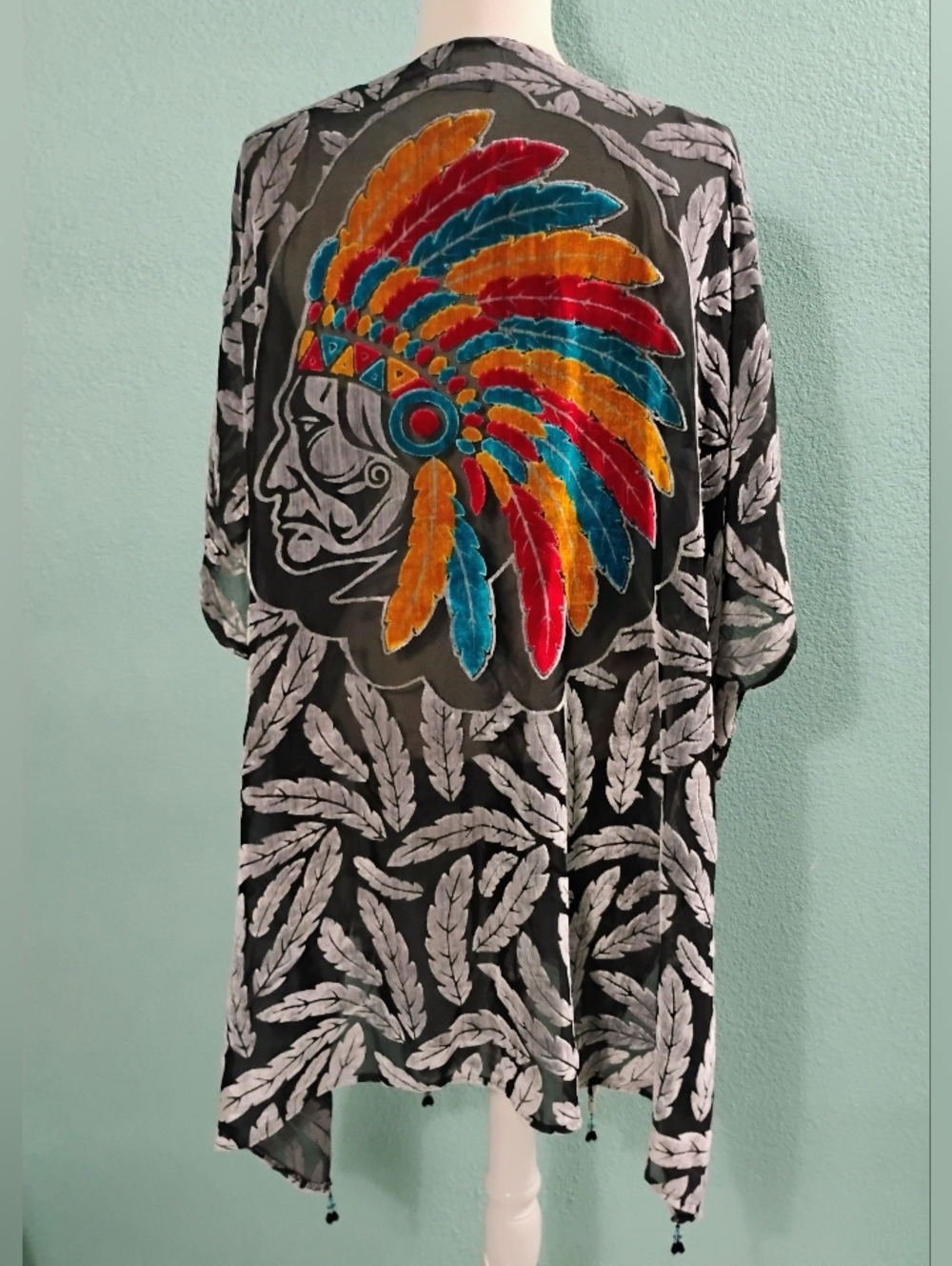 Gina Burns Designs Velvet Burnout Cardigan OS One Size Bead Embellished Native
